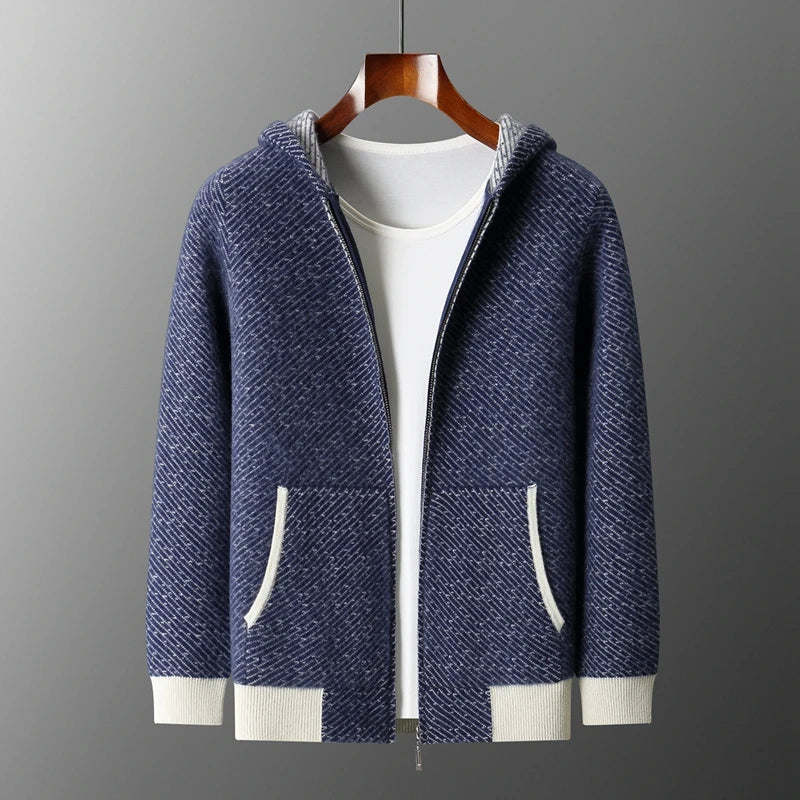 Cardigan Homme Laine Mérinos Zippé à Capuche – CLEVI Paris