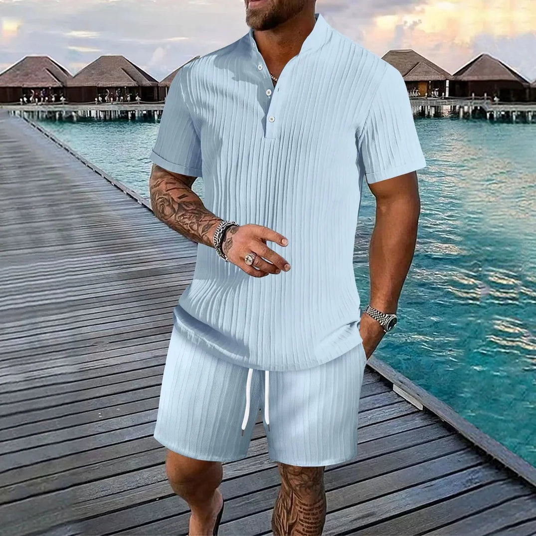 Ensemble homme col V et short uni – CLEVI Paris