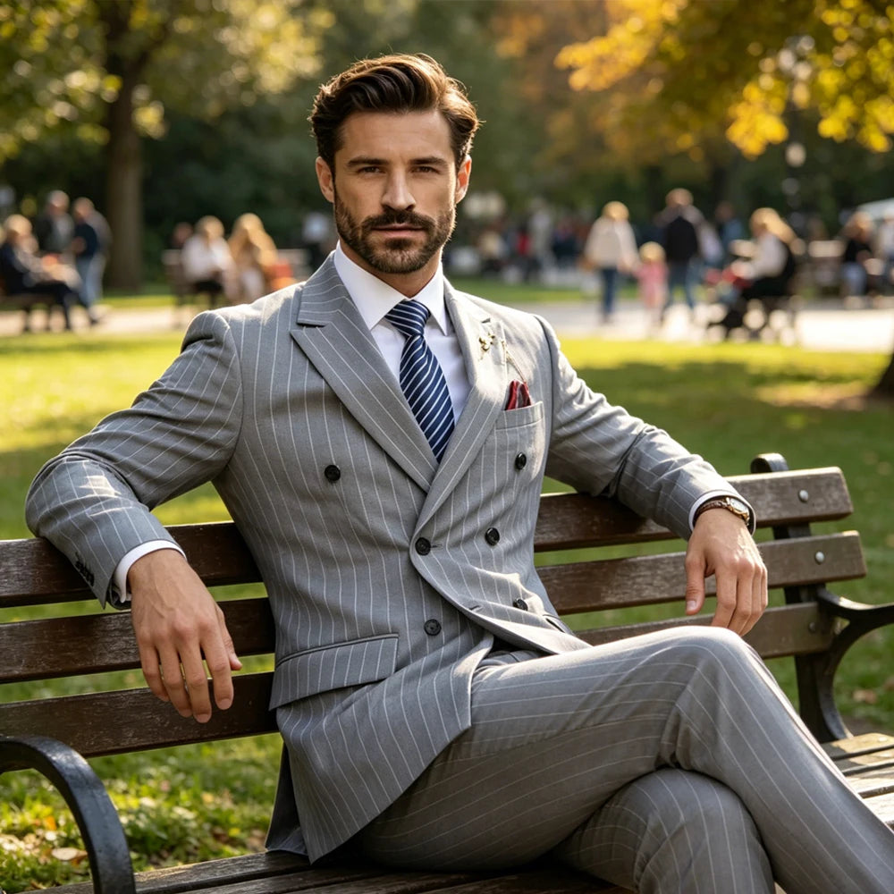 Costume homme rayé 2 pièces, double boutonnage – CLEVI Paris