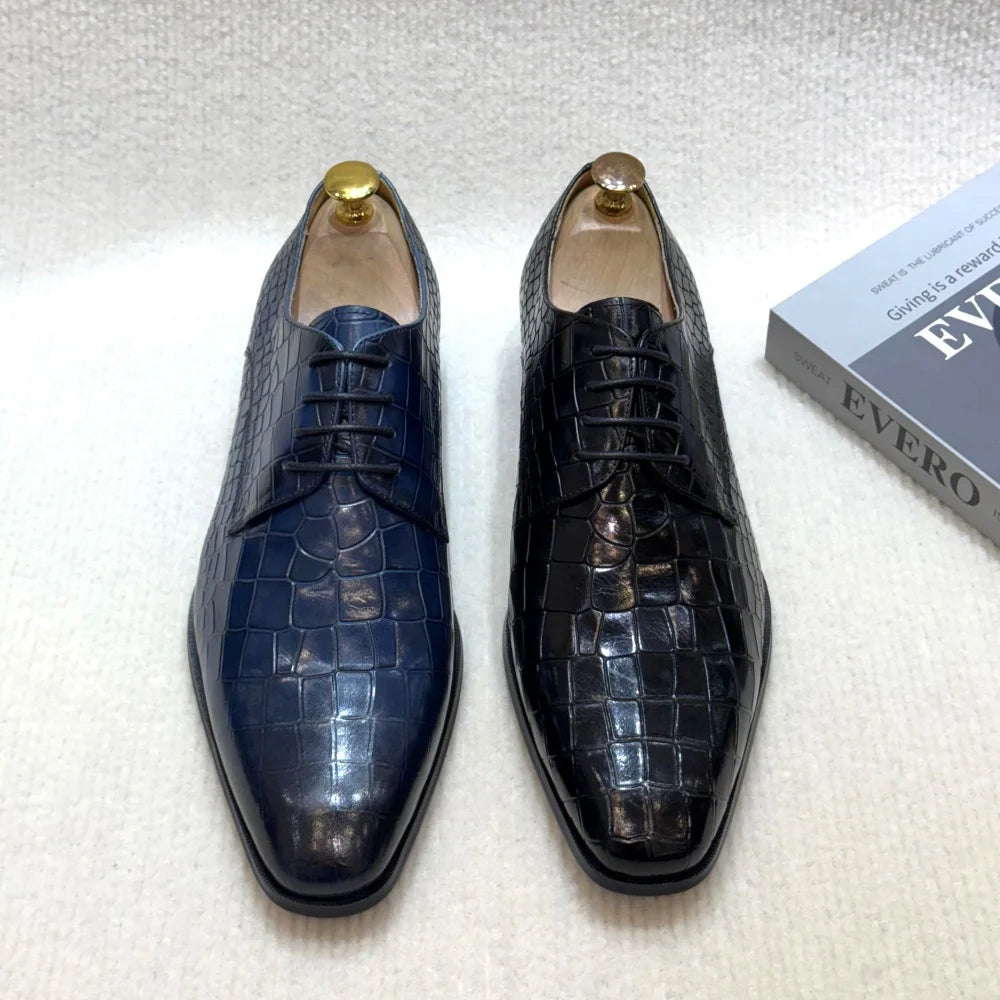 Derby Oxford Cuir Crocodile Homme Fait Main Lacets Bureau & Mariage – CLEVI Paris