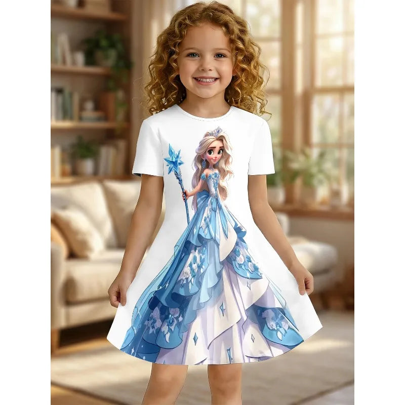 Robe t-shirt enfant imprimée bleu et blanc – CLEVI Paris