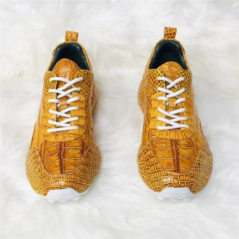 Sneakers Mi-Montantes Cuir Croco Or Peint Main Homme