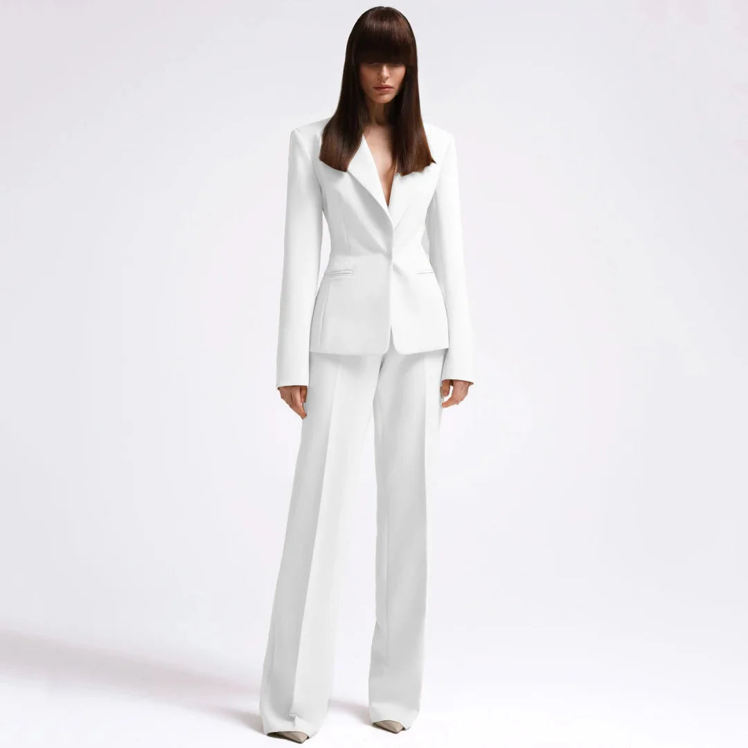 Tailleur 2 Pièces Femme Blazer Pantalon Revers Cranté 13 Coloris – CLEVI Paris