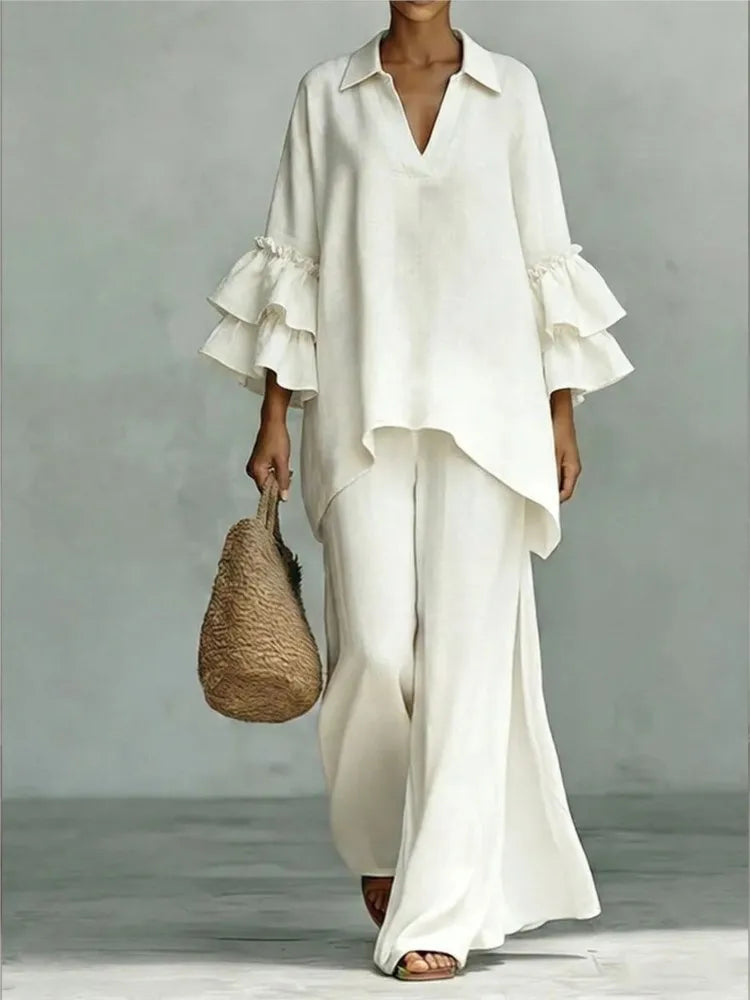 Ensemble femme à revers et pantalon large – CLEVI Paris