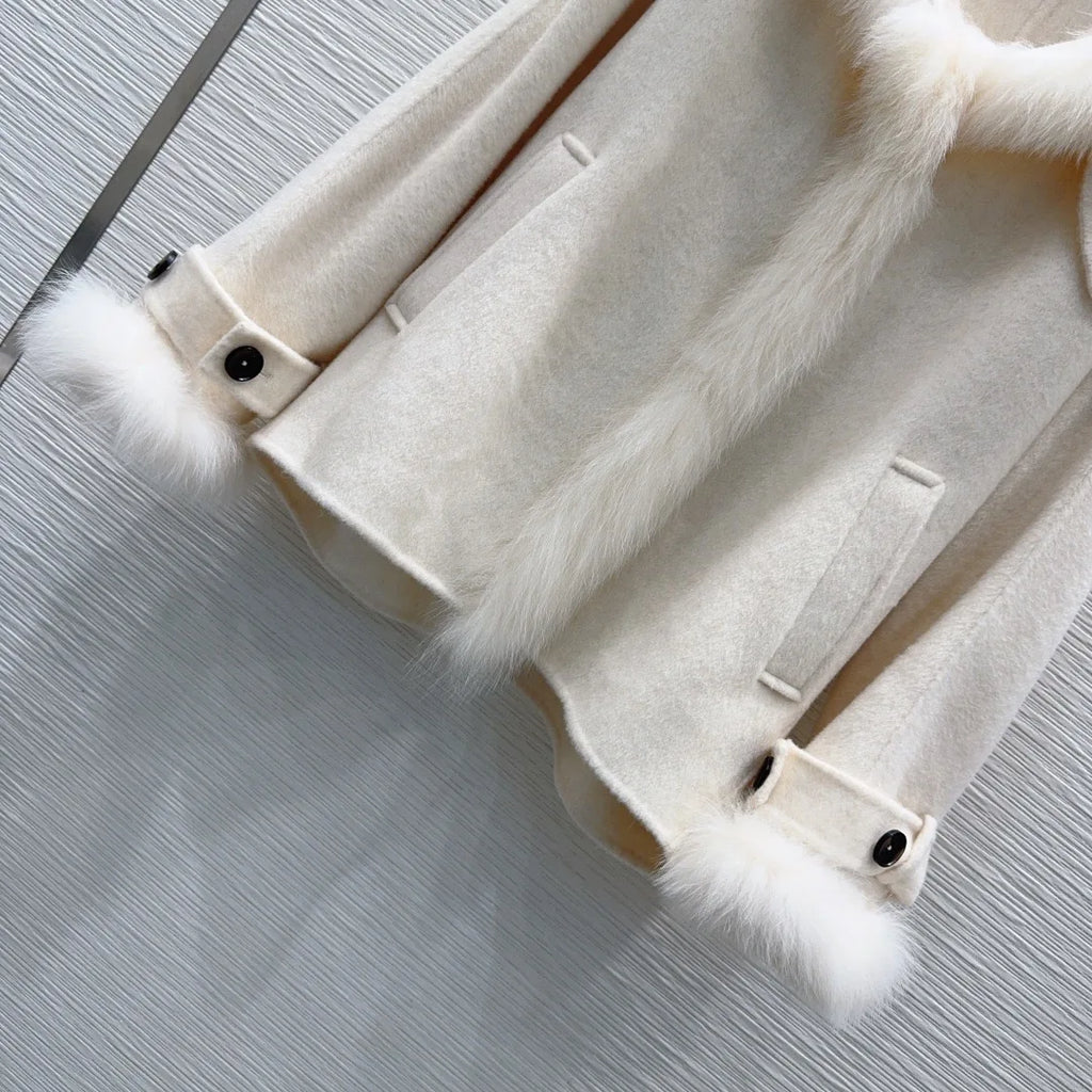 Manteau femme laine et cachemire à col renard – CLEVI Paris