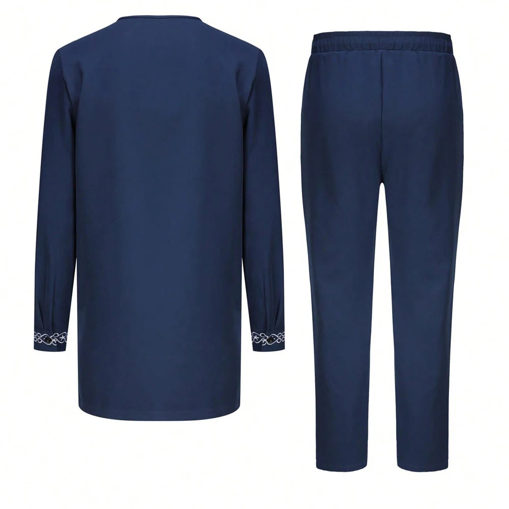 Ensemble Kaftan Africain Homme 2 Pièces – Costume Brodé Manches Longues – CLEVI Paris