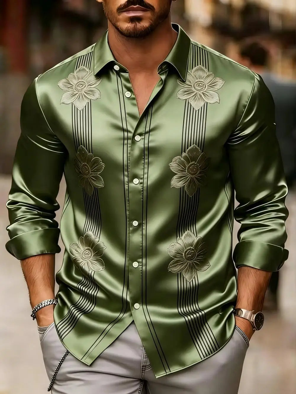Chemise homme en satin à motifs imprimés – CLEVI Paris