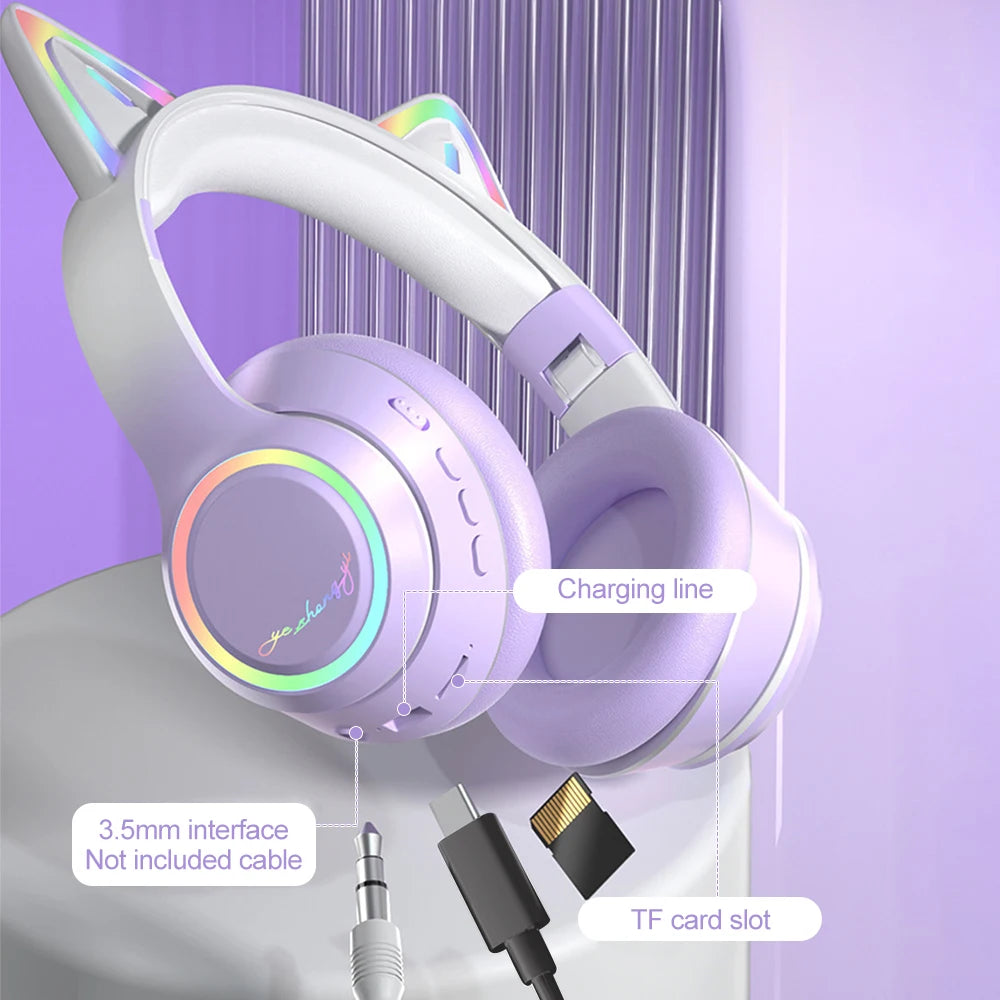 Casque Bluetooth Chat RGB Fille Enfant Micro Pliable – CLEVI Paris
