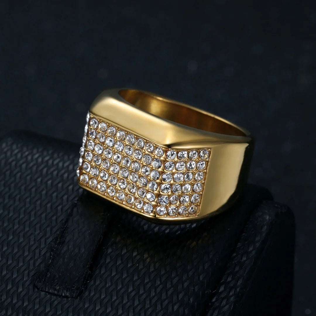 Bague homme carrée 16 mm en acier et zircon – CLEVI Paris