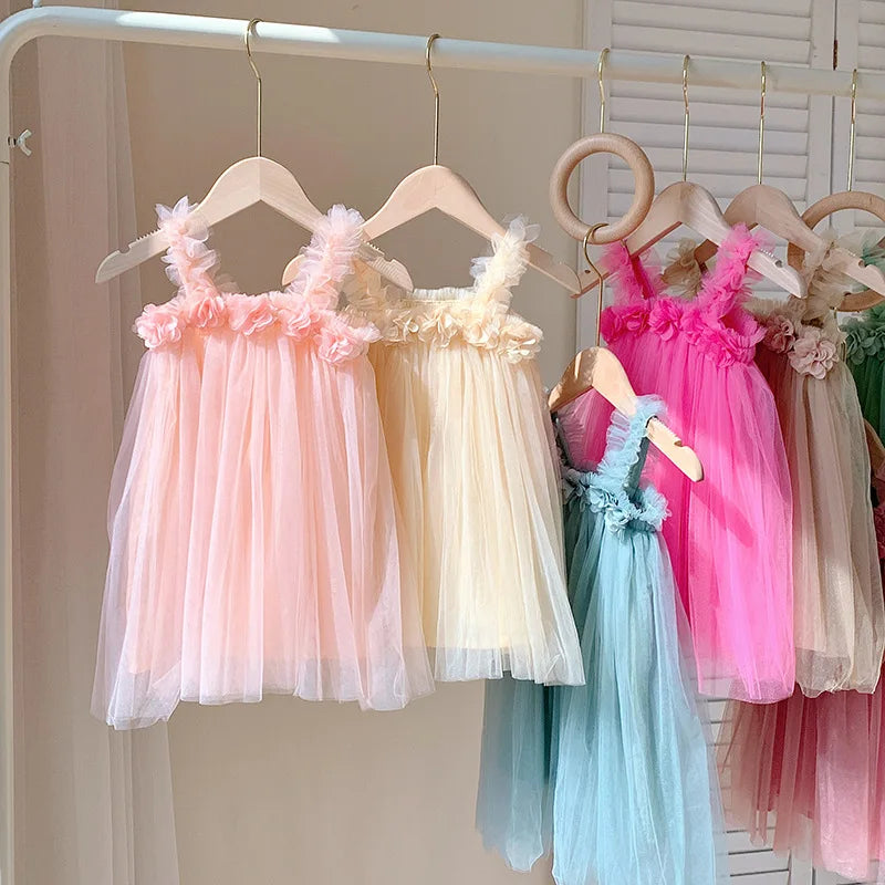 Robe fille en tulle à fleurs 3D – CLEVI Paris