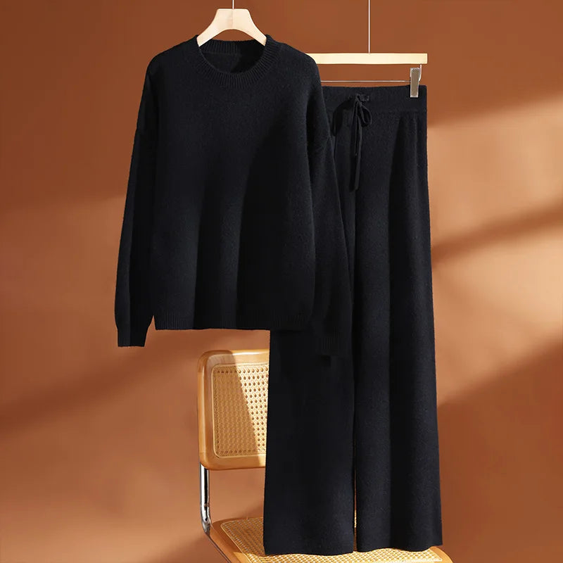 Ensemble femme laine mérinos pull col rond – CLEVI Paris