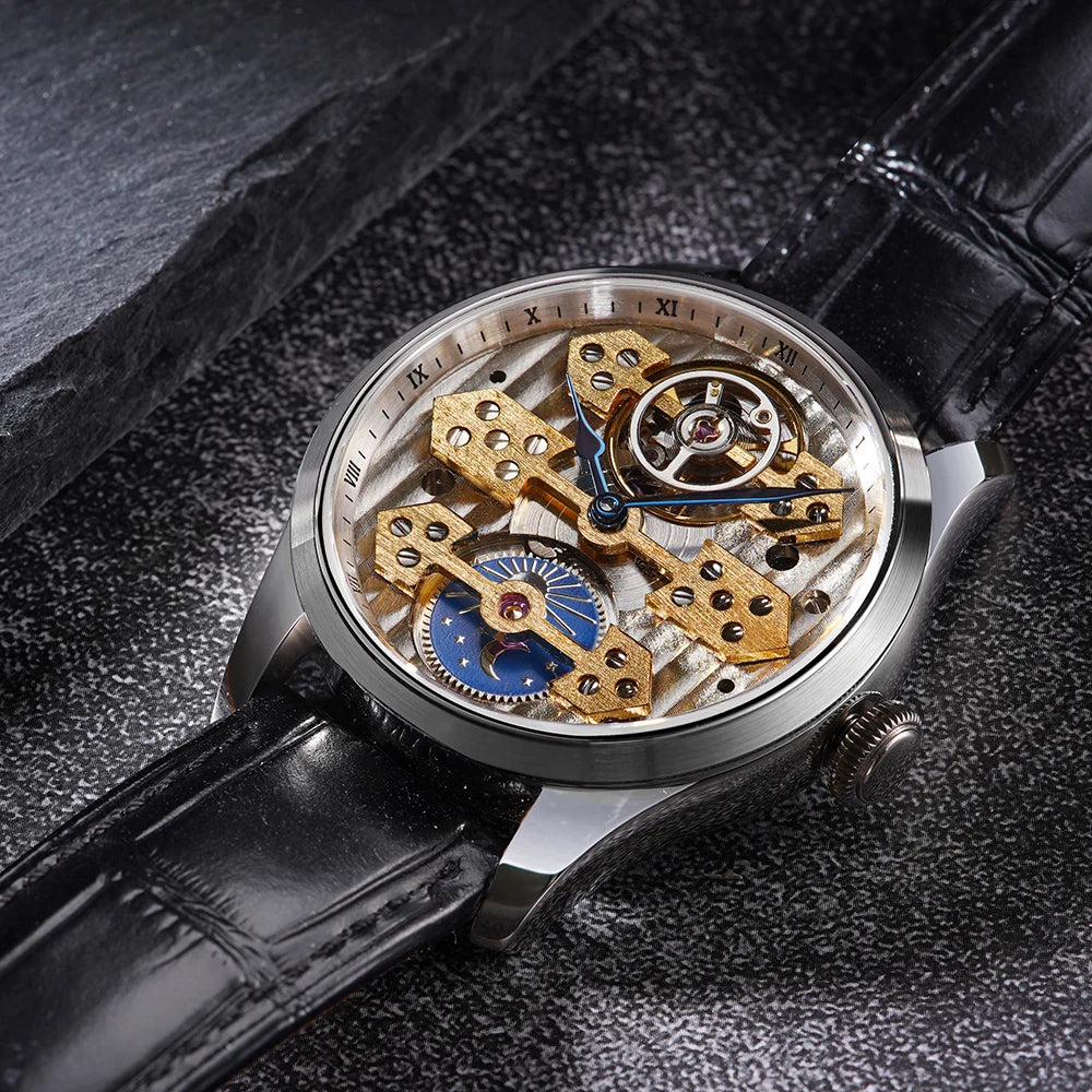 FARASUTE 5570A Montre Homme Mécanique Manuelle Saphir Cuir Étanche 5ATM – CLEVI Paris