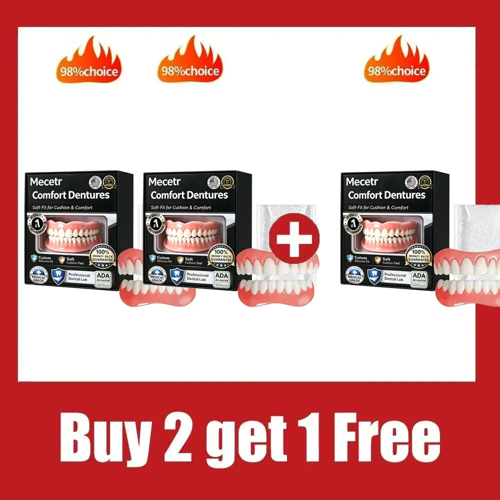 Dentier Complet Silicone – Fausses Dents Naturelles Haut & Bas | Confort Instantané