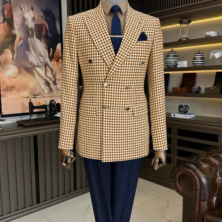 Veste blazer homme à carreaux double boutonnage – CLEVI Paris