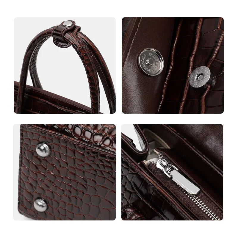 Sac À Main Femme Cuir Véritable Croco Brillant Rabat Bureau – CLEVI Paris