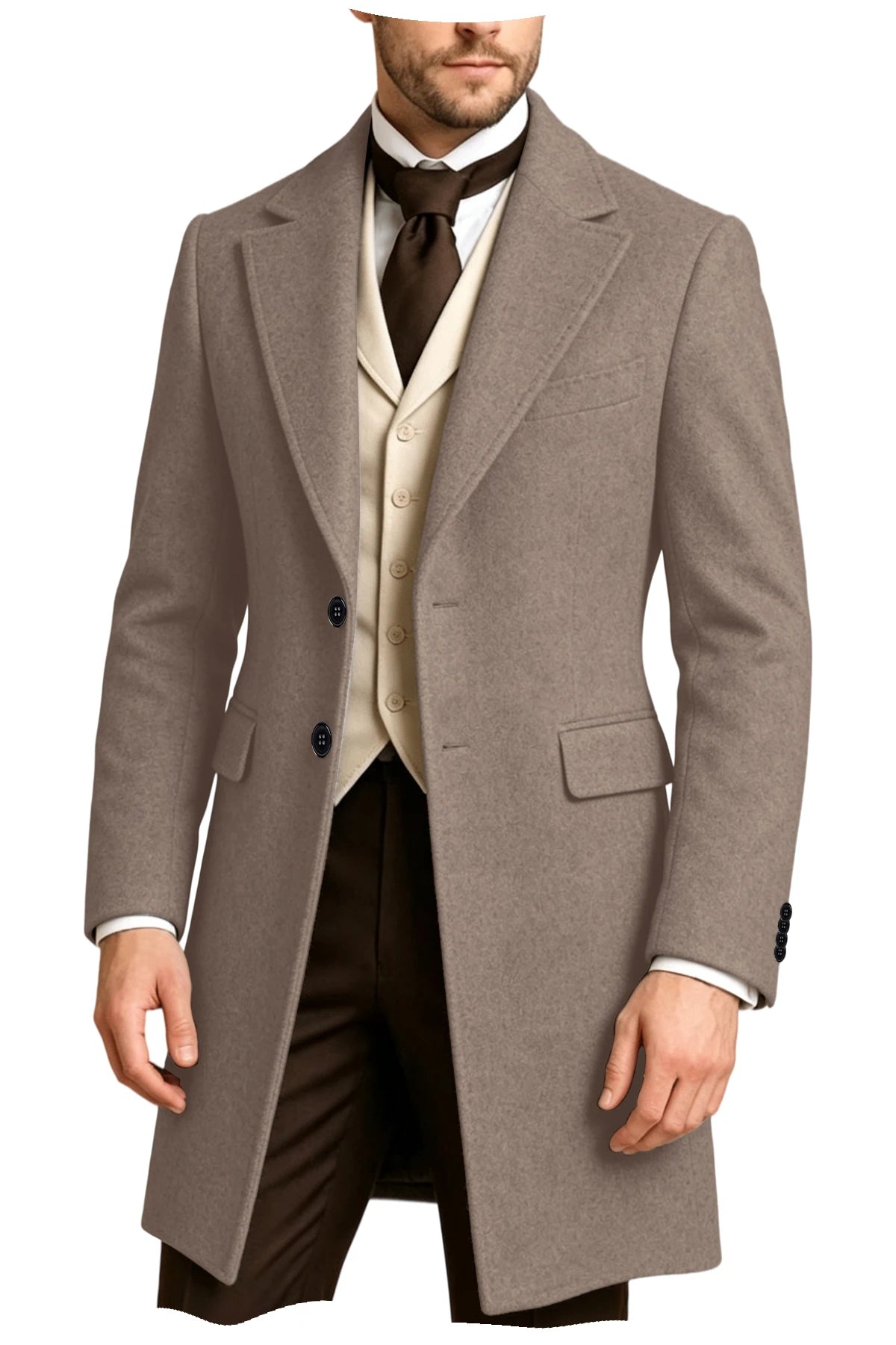 Manteau homme long à revers style rétro – CLEVI Paris