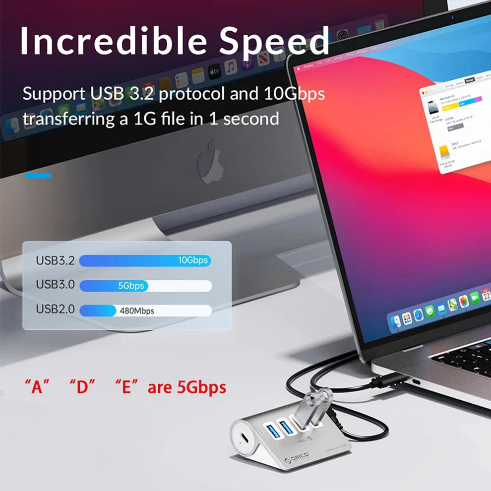 Docking Station ORICO USB-C 10Gbps 4 7 Ports PD60W Aluminium PC Mac – CLEVI Paris