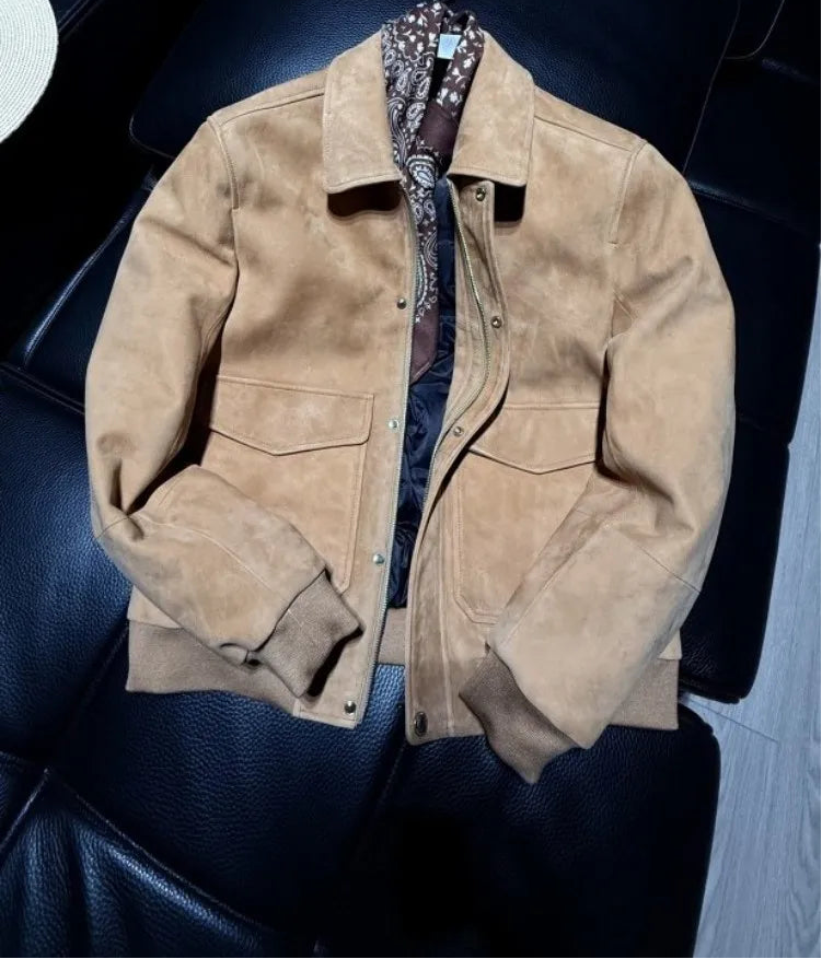 Blouson aviateur homme en cuir camel – CLEVI Paris