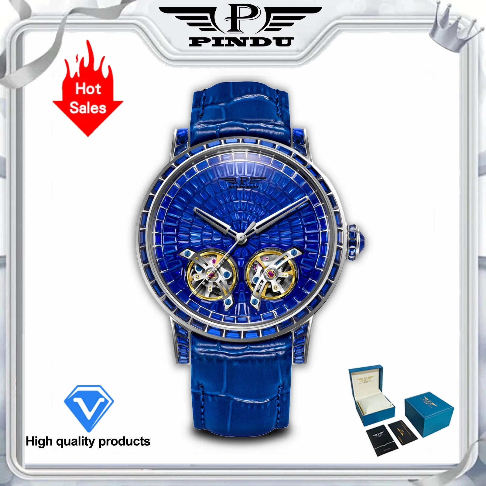 Montre Mécanique Homme PINDU – Diamants, Saphir & Cuir | Luxe