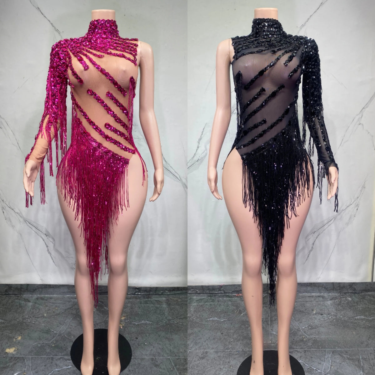 Robe de scène à franges femme – CLEVI Paris