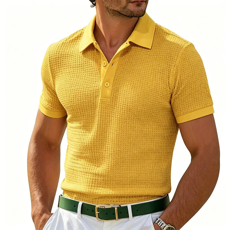 Polo Homme Texturé Waffle Col Boutonné Manches Courtes – CLEVI Paris