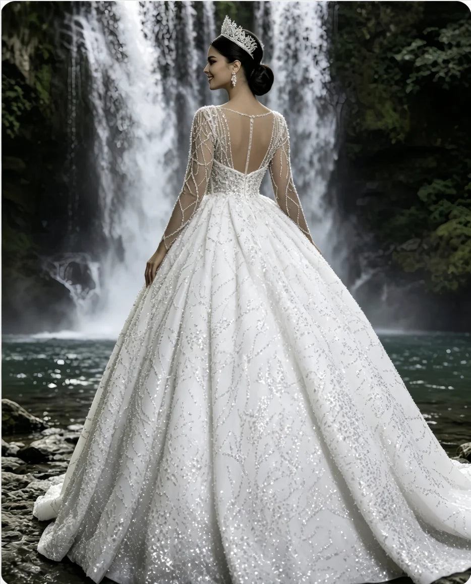 Robe de mariée princesse en tulle pailleté – CLEVI Paris