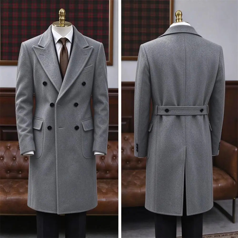 Manteau homme long croisé en laine mélangée – CLEVI Paris