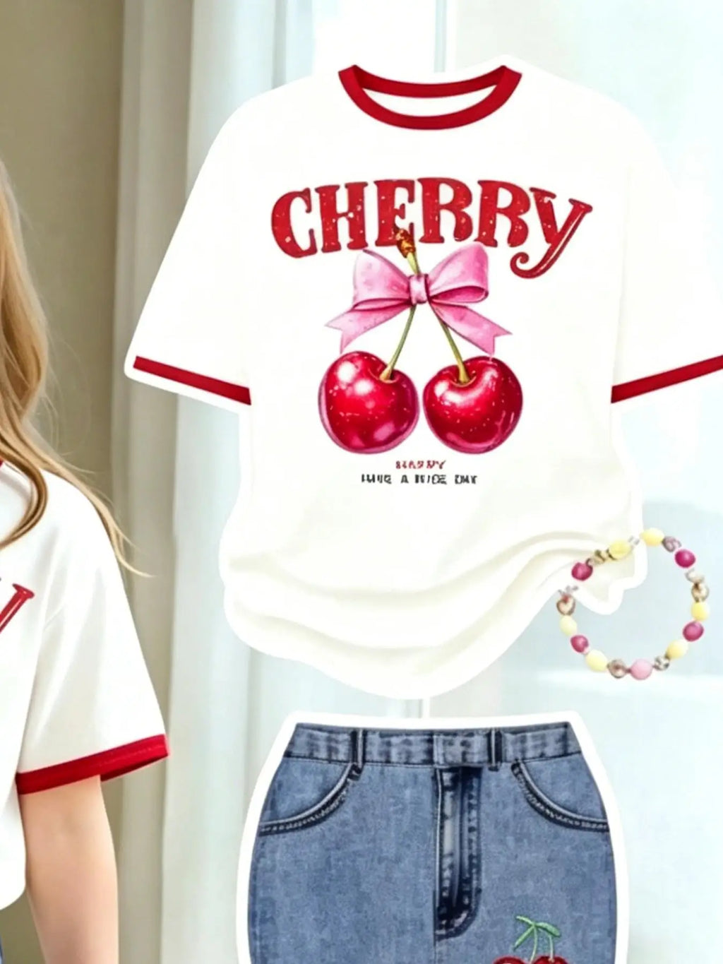 Ensemble fille t-shirt et pantalon cerises – CLEVI Paris
