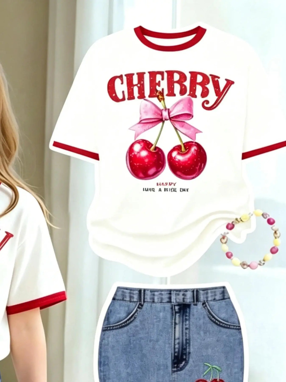 Ensemble fille t-shirt et pantalon cerises – CLEVI Paris