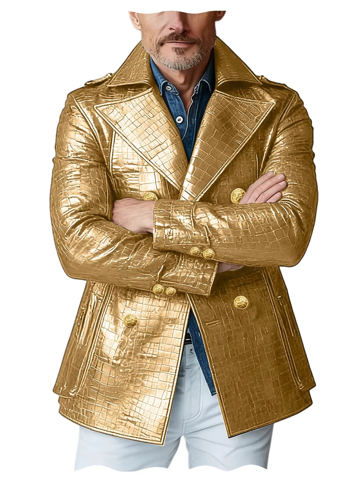 Manteau Peacoat Homme Similicuir Crocodile – CLEVI Paris