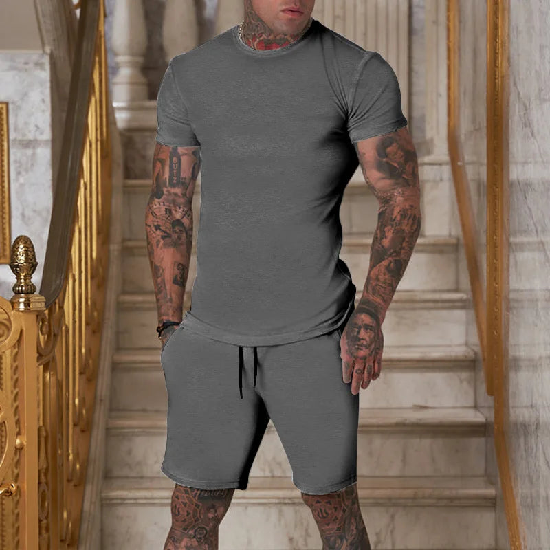 Ensemble Homme T-Shirt Col Rond + Short Sport Coton Respirant – CLEVI Paris