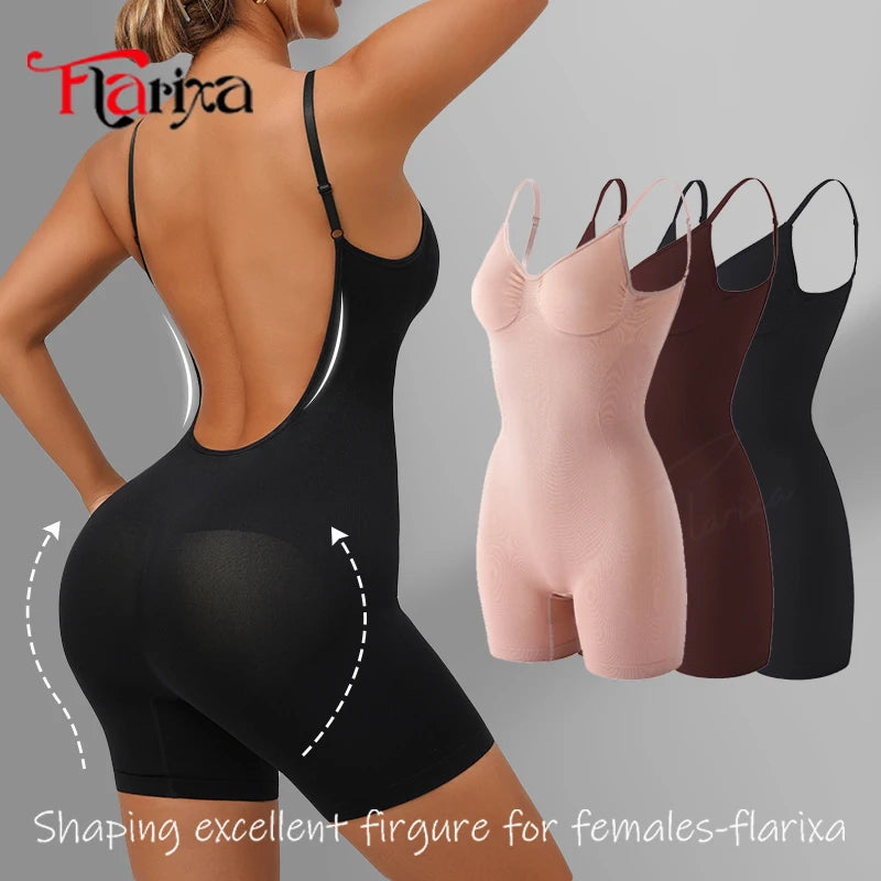 Combinaison Gainante Dos Nu Sans Coutures Femme Ventre Plat Remonte-Fesses Cuisses Affinées – CLEVI Paris