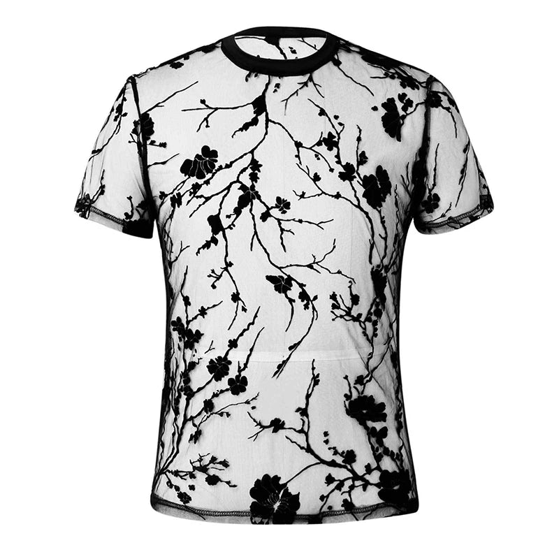 T-Shirt Homme Maille Tricotée Motif Floral Col Rond Manches Courtes – CLEVI Paris