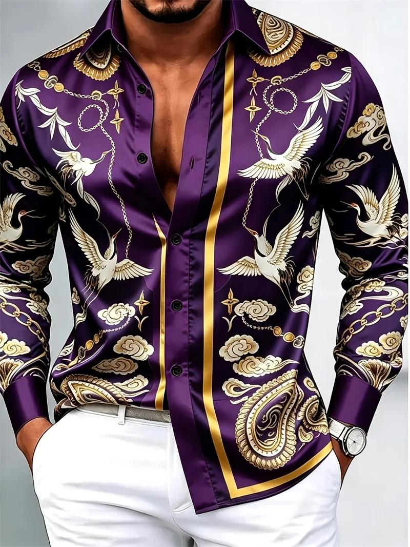 Chemise Homme Satinée Imprimée à Manches Longues – CLEVI Paris