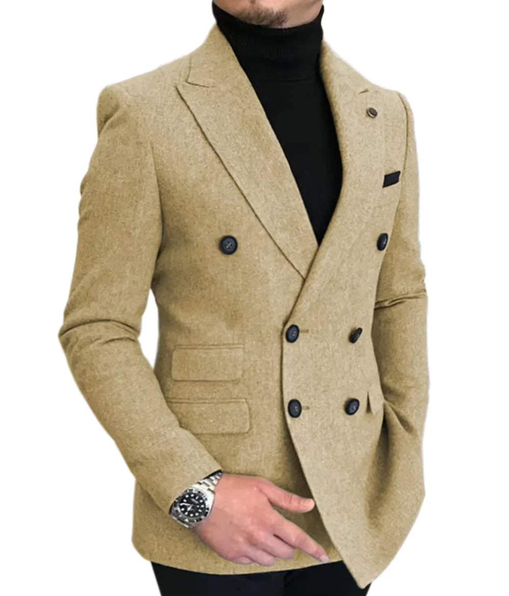 Blazer Croisé Homme en Laine Mélangée Style Tweed – CLEVI Paris