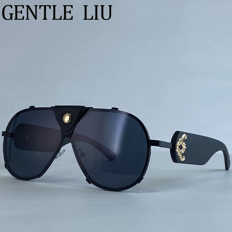 Lunettes de Soleil Steampunk Oversize Vintage Pilot Femme UV400 Cuir GENTLE LIU – CLEVI Paris