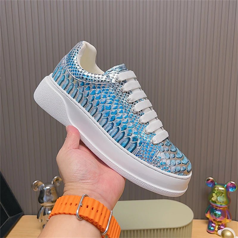 Sneakers Plateforme Cuir Texturé Homme Semelle Épaisse – CLEVI Paris