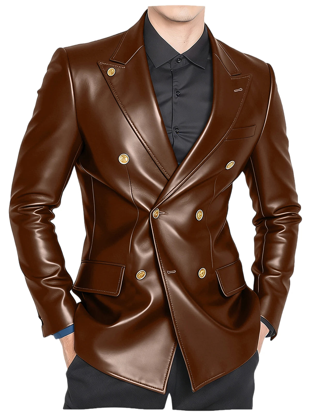 Blazer homme croisé en similicuir brillant – CLEVI Paris