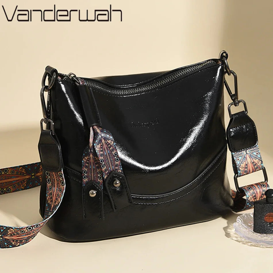 Sac Bandoulière Cuir Ciré Vintage Double Bretelles – CLEVI Paris