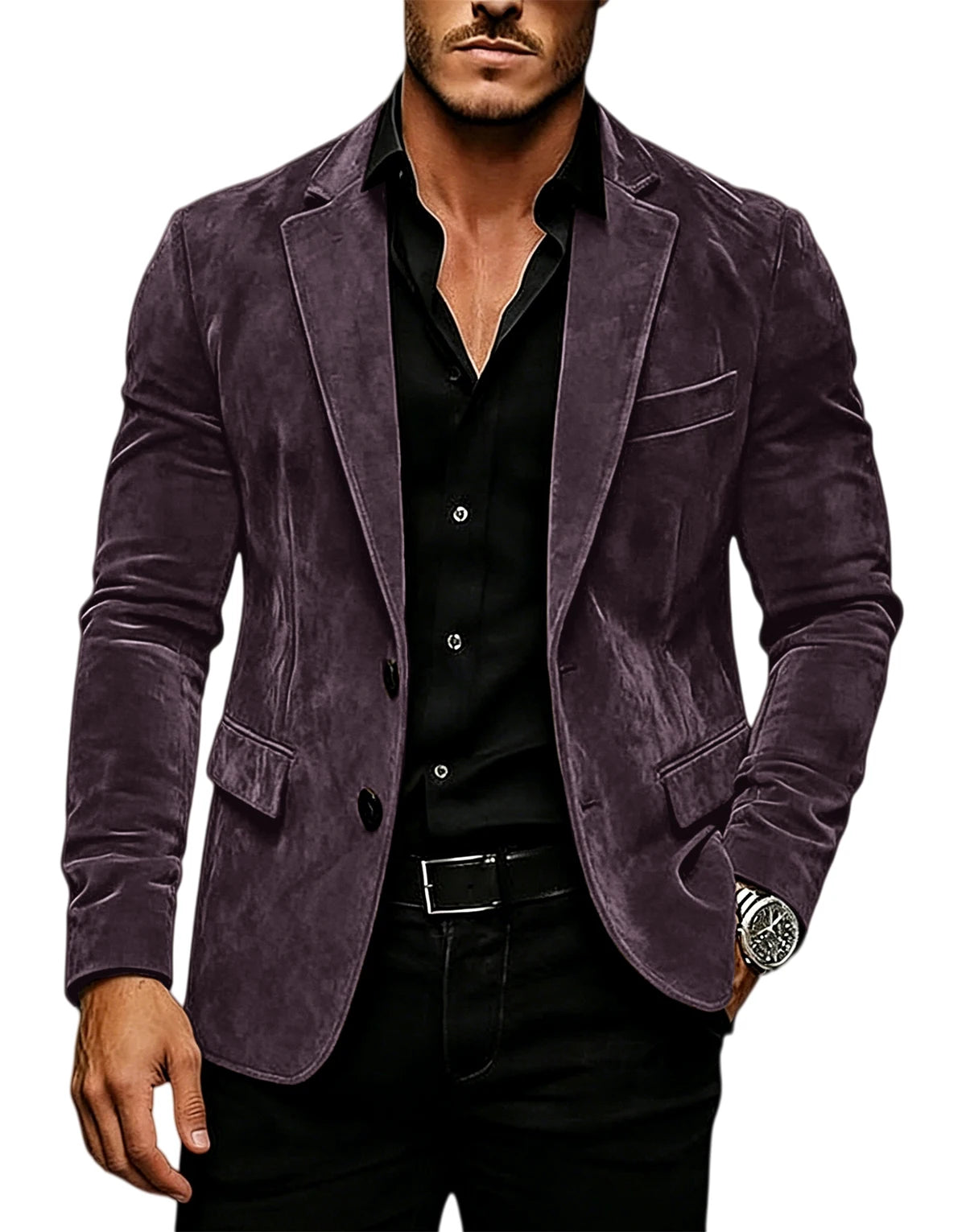 Blazer en daim vintage pour homme, coupe ajustée, 2 boutons, revers cranté, veste de costume décontractée, smoking formel pour affaires, mariage, fête, usage quotidien
