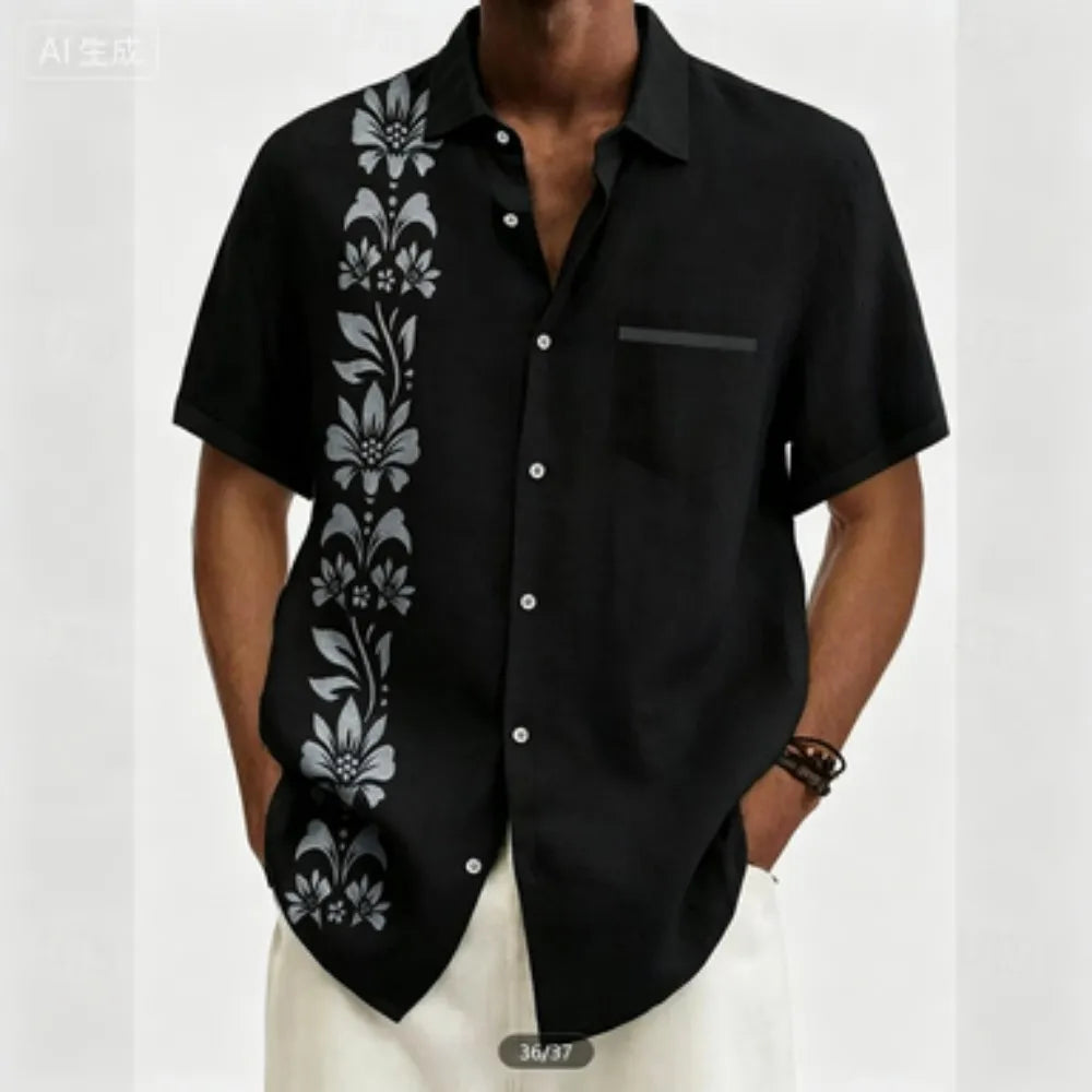 Chemise homme à fleurs en lin manches courtes – CLEVI Paris