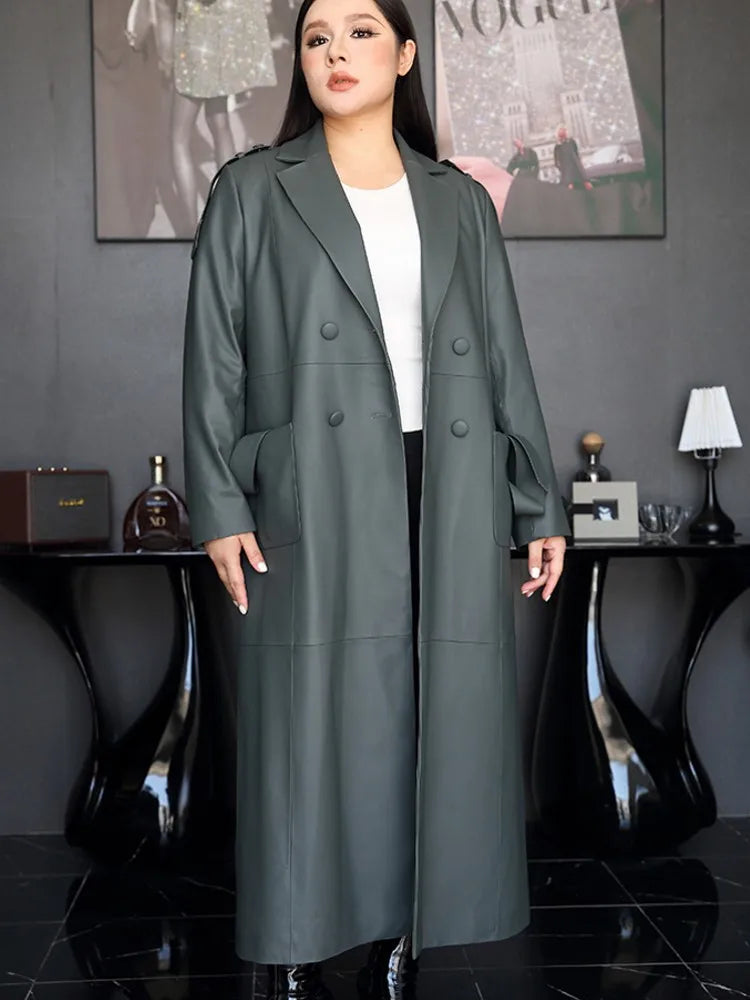 Trench long femme en cuir ceinturé – CLEVI Paris