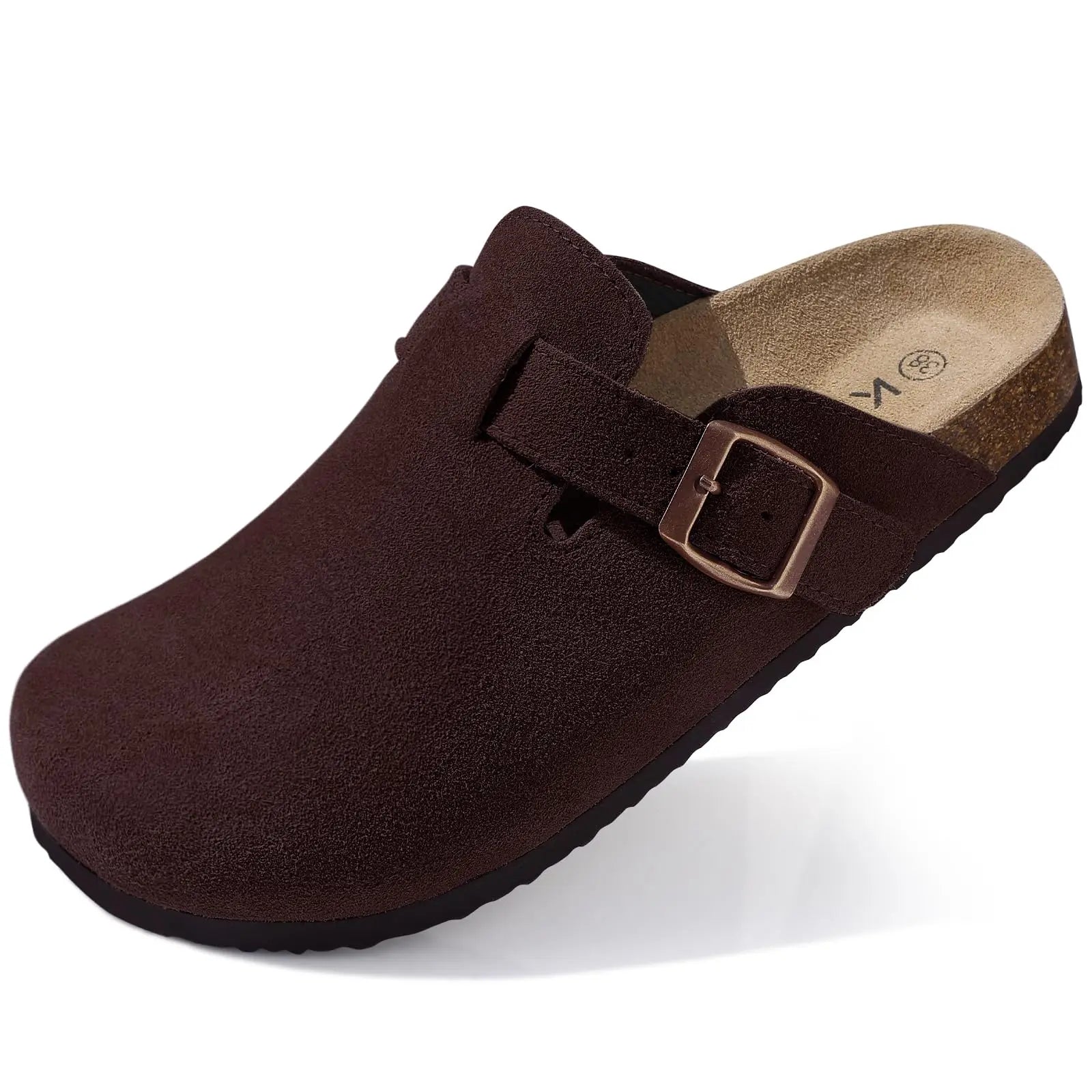 Mules Suède Boucle Métal Semelle Liège Soutien de Voûte | Mixte EU 36-46