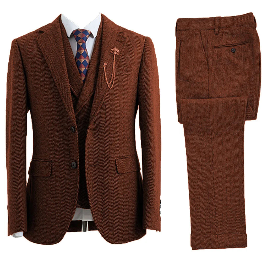 Costume Homme 3 Pièces Tweed Blazer Gilet Pantalon – CLEVI Paris