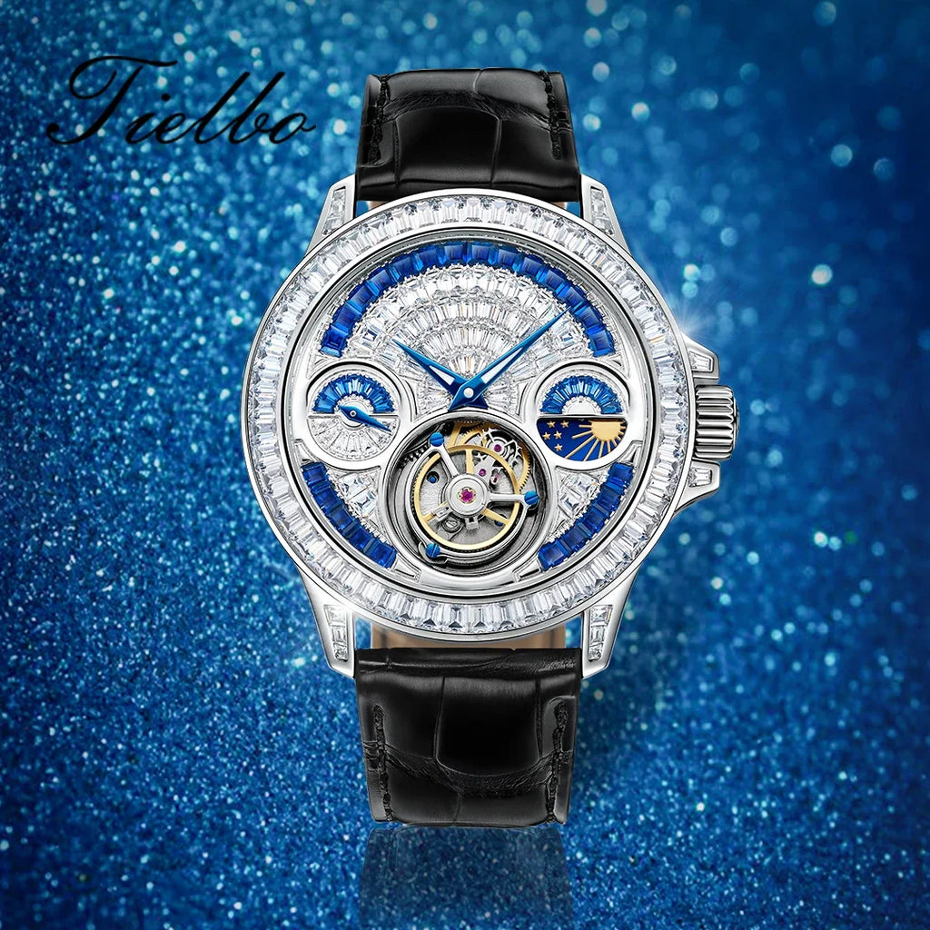 Montre Tourbillon Phase de Lune Cristaux Saphir Homme – CLEVI Paris