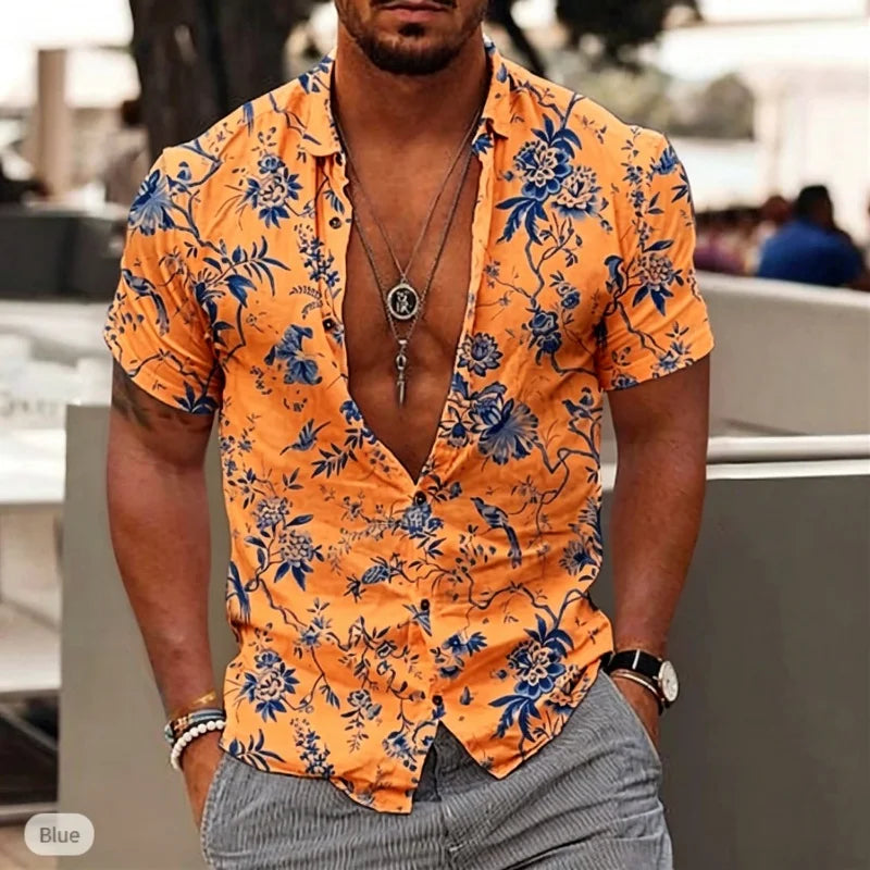 Chemise homme à motif porcelaine à manches courtes – CLEVI Paris