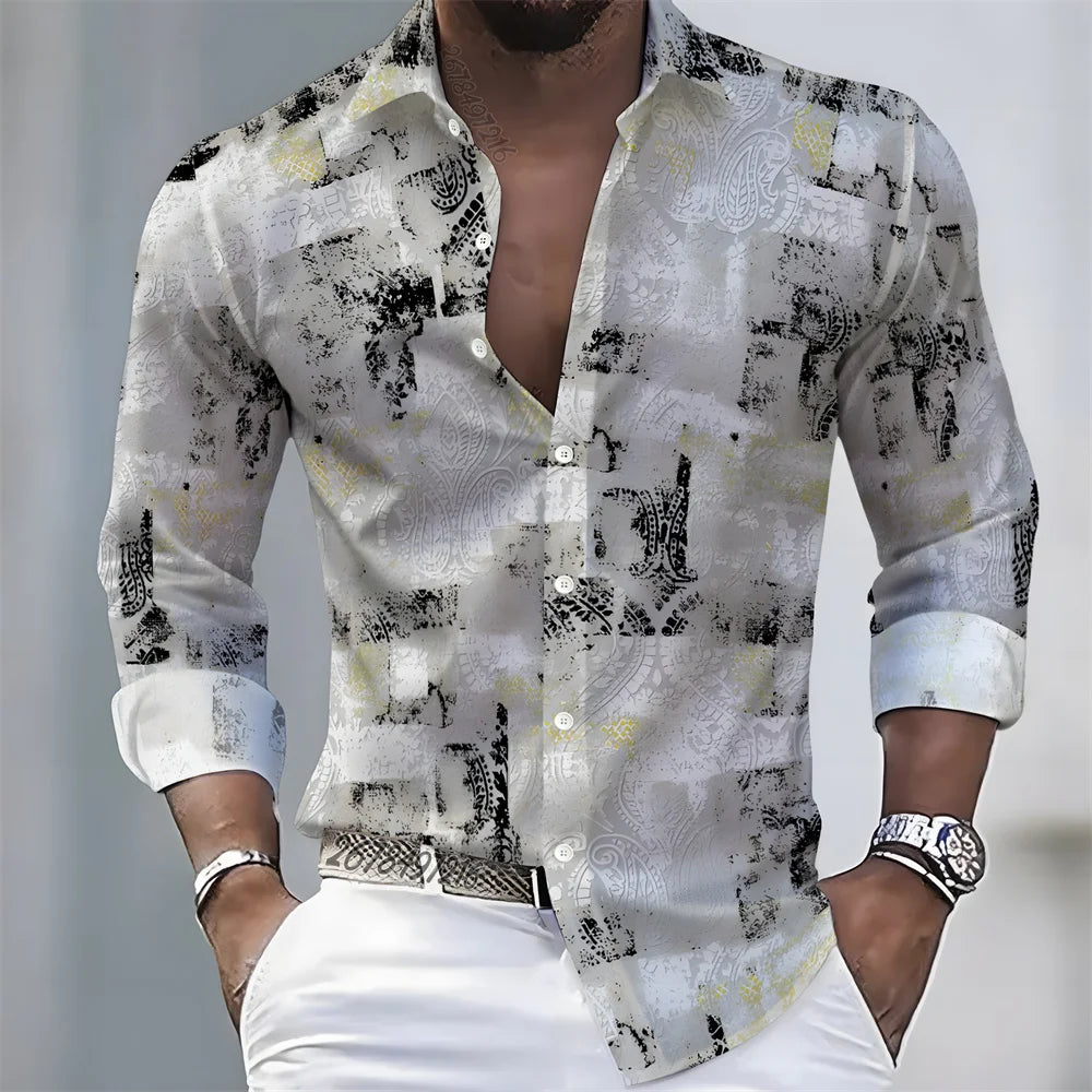Chemise Homme Color Block à Manches Longues – CLEVI Paris
