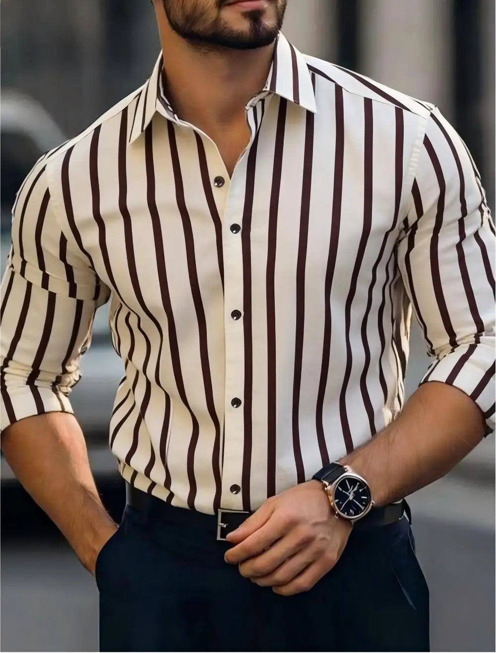Chemise homme business rayée en soie – CLEVI Paris