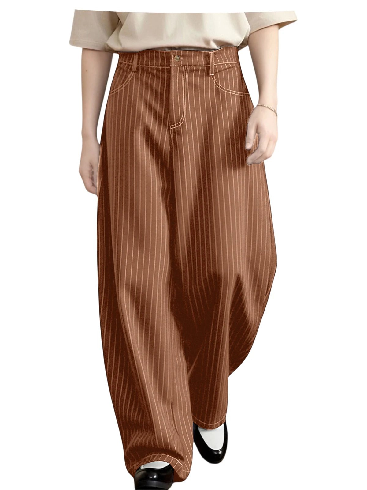 Pantalon homme rayé taille haute coupe large – CLEVI Paris