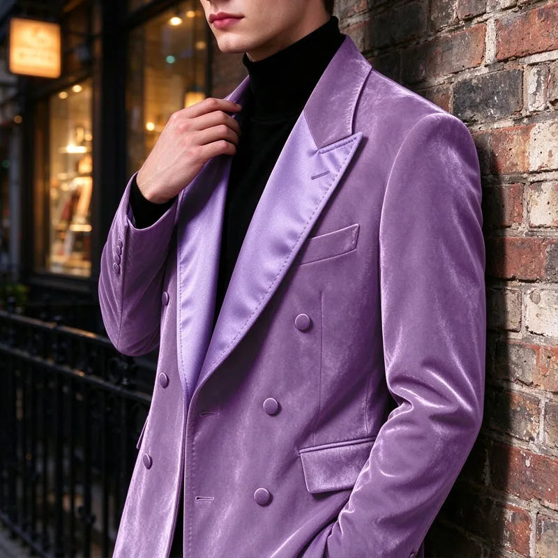Blazer homme velours croisé à revers satinés – CLEVI Paris